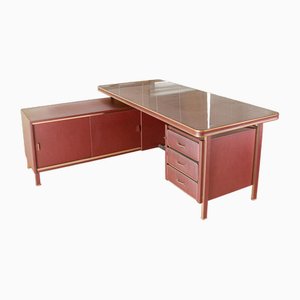 Burgundy L-Shaped Writing Desk from Umberto Mascagni, 1950s