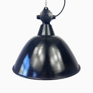 Große schwarze VEB Fabriklampe, 1960er