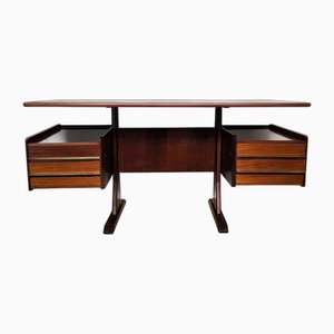 Mid-Century Italian Wood and Brass Floating Executive Writing Desk Table, 1950s