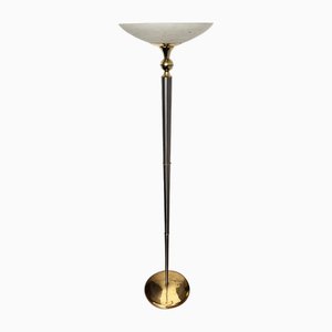 Italian Art Deco Hollywood Regency Brass & Glass Floor Lamp, 1950s