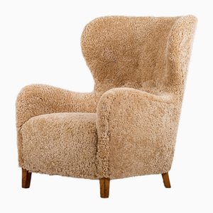 Danish Easy Chair in Sheepskin, 1940s