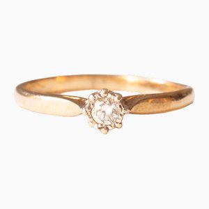 9k Solitaire Ring in Yellow and White Gold with Brilliant Cut Diamond, 1970s