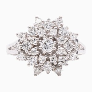 Vintage 14k White Gold Snowflake Ring with Diamonds, 1970s