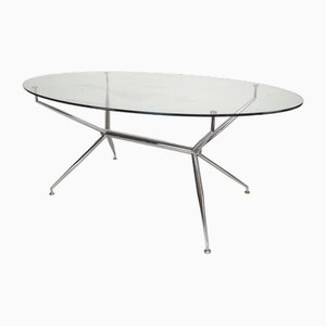 Mesa de comedor italiana de vidrio y cromo