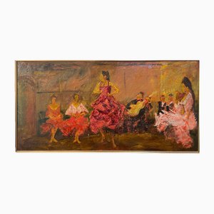 Scène de Danse Impressionniste, 20ème Siècle, Peinture à l'Huile sur Toile