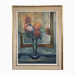 Nicola Sponza, Flowers, Oil Painting on Canvas, 20th Century, Framed