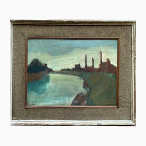 Tardelli, Landscape, 20th Century, Oil Painting on Panel, Framed