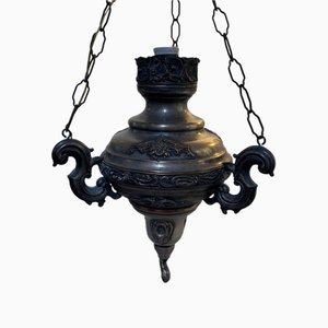 Lámpara votiva de cobre plateado, siglo XVIII