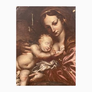 Vierge à l'Enfant Endormi, 17ème Siècle, Huile sur Toile