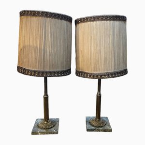 Vintage Empire Style Table Lamps in Metal on Marble Bases, 1950s, Set of 2