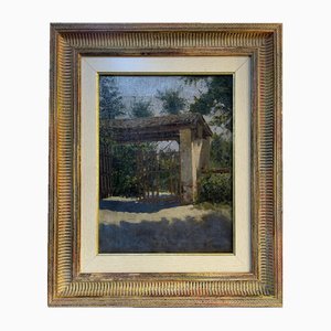 Country Gate, Oil Painting on Canvas, Early 20th Century, Framed