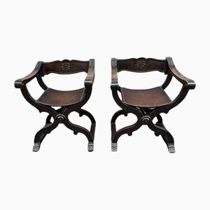 Stühle im Savonarola Stil mit Rückenlehnen, 19. Jh., 2er Set