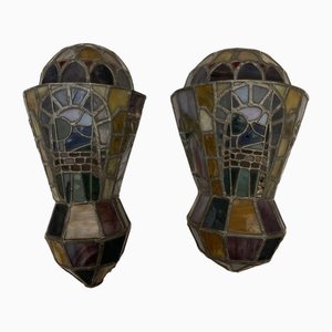 Applique Art Déco in vetro piombato, XX secolo, set di 2