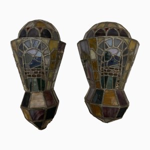 Appliques Art Déco en Verre au Plomb, 20ème Siècle, Set de 2