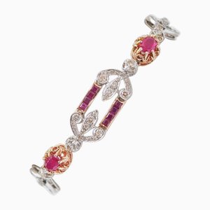 Armband aus 14 Karat Roségold und Silber mit Rubinen, Diamanten