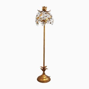 Hollywood Regency Goldene Kristall-Stehlampe