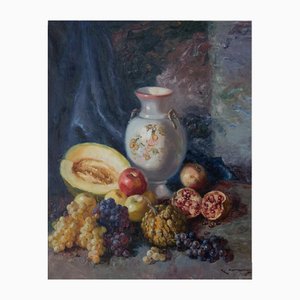 Frutta e vaso esotici del Mediterraneo, Olio su tela, con cornice