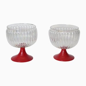 Large Decorative Murano Red and Iridescent Goblet Glasses, Italy, 1940s, Set of 2