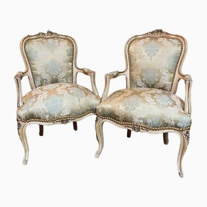 Cream Fabric and Gilt Wood Armchairs, Set of 2