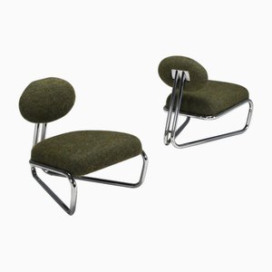 Modernist Cantilever Chairs in Wool and Alpaca, Italy, 1970s, Set of 2