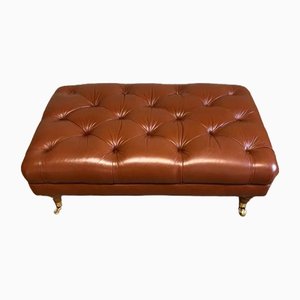 Large Chesterfield Footstool in Brown Leather