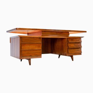 Writing Desk in Walnut and Glass attributed to Silvio Cavatorta, Italy, 1950s