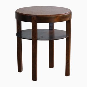 Art Deco Round Side Table in Beech & Marble Top, 1940s