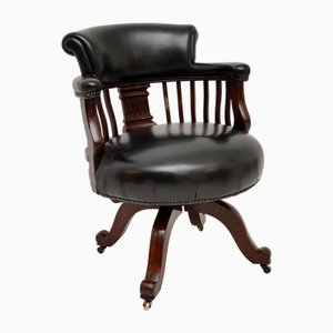 Antique Victorian Leather Swivel Desk Chair, 1880s