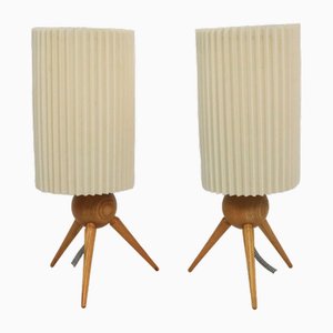 Small Table Lamps with Wooden Tripod Base, 1950s, Set of 2