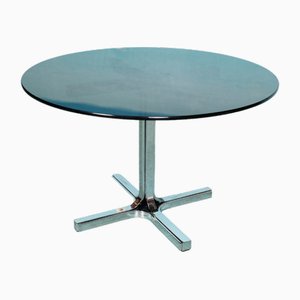 Round Dining Table with Smoked Glass Top by Gastone Rinaldi for Thema, 1960s