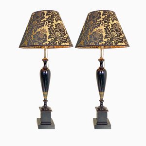 Vintage Turned Wood Table Lamps, 1950s, Set of 2