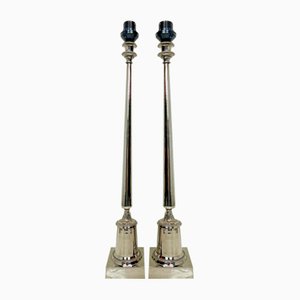 Große silberfarbene Tischlampen aus verchromtem Messing, 1980er, 2er Set