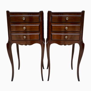 Early 20th Century Dark Oak Nightstands with Three Drawers, 1940s, Set of 2