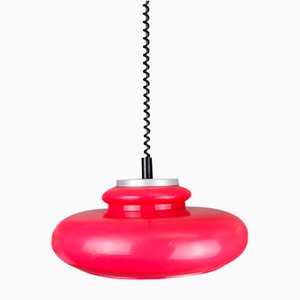 Large Mid-Century Italian Modern Red Acrylic Pull Down Hanging Lamp, 1960s