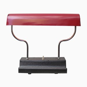 Lámpara de mesa de escritorio de metal rojo con doble bombilla, años 50