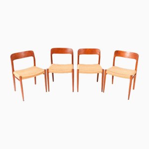 Mid-Century Modern Teak Model 75 Dining Chairs by Niels Otto Møller for J.L. Møllers, 1956, Set of 4