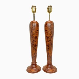 Classical Style Turned Burl Wood Table Lamps, 1970s, Set of 2