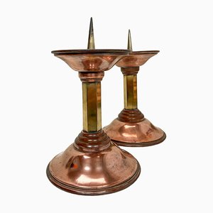 Art Deco Candlesticks in Copper and Brass, 1930s, Set of 2