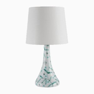 Danish Laurine Table Lamp in Ceramic with Floral White and Green Decoration, 1950s