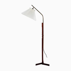 Danish Adjustable Floor Lamp in Teak, Brass and Iron with Le Klint Shade by Svend Aage Holm Sørensen, 1950s