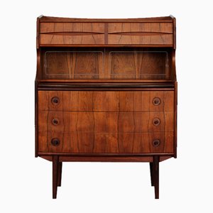 Danish Modern Rosewood and Glass Writing Bureau by Gunnar Falsig for Brdr. Falsig Møbelfabrik, Holstebro, Denmark, 1960s