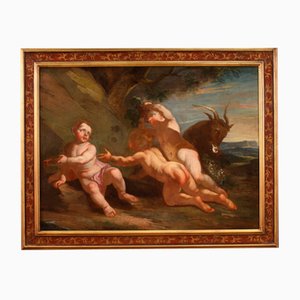 Artiste Italien, Bacchanale des Angelots, 1660, Huile sur Toile, Encadrée