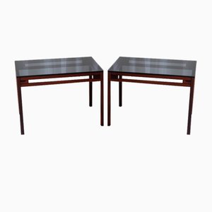 Tables d'Appoint Modernes en Palissandre et Verre, Danemark, 1960s, Set de 2