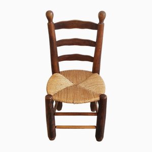 French Chair in Oak & Straw in the style of Charles Dudouyt, 1940s