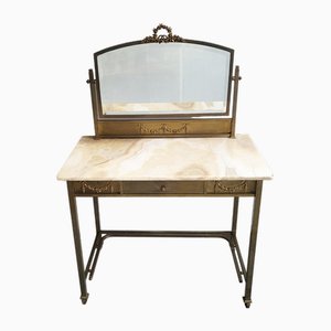 Art Deco Louis XVI French Dressing Table in Marble & Brass, 1930s