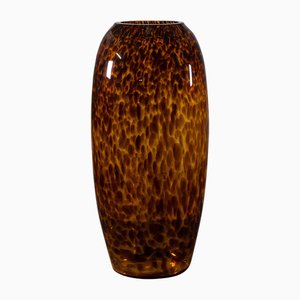 Tall Vintage Art Glass Italian Amber Vase with Flower Sleeve, 1970s