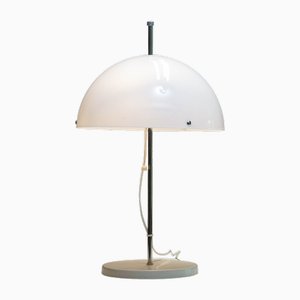Lámpara de mesa hongo de cromo y acrílico blanco atribuida a Fagerhult, Suecia, años 70
