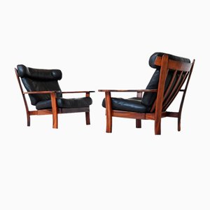 Brazilian Ox Lounge Chairs in Rosewood and Leather, 1960, Set of 2