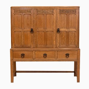 Waring & Gillow Oak Arts & Crafts Cotswold School Manner Cabinet on Stand 1920