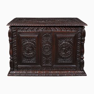 Small English Carved Coffer in Oak, 1880s